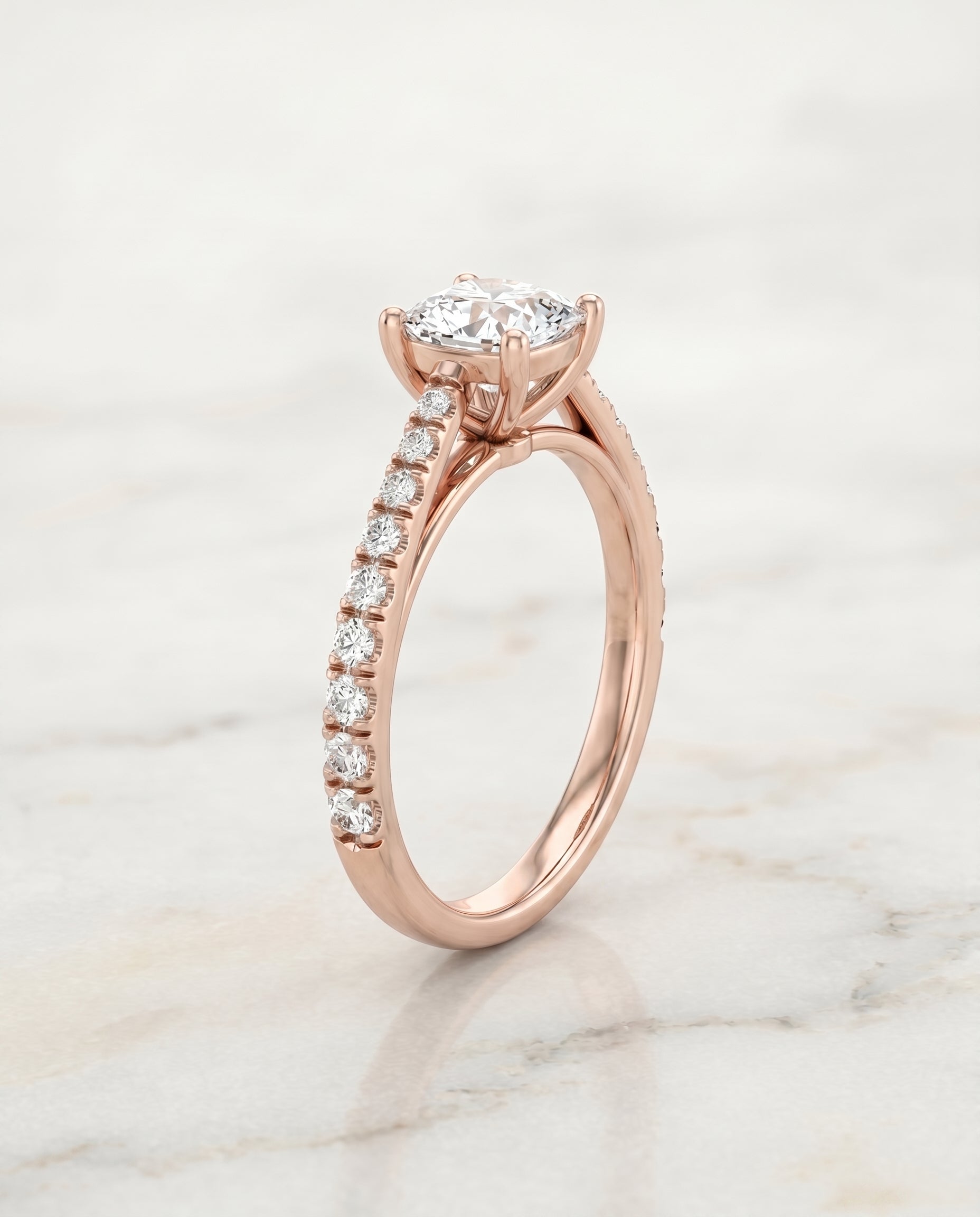 Cathedral French Pavé Solitaire Cut styling on The Donna cushion engagement ring setting | RockHer