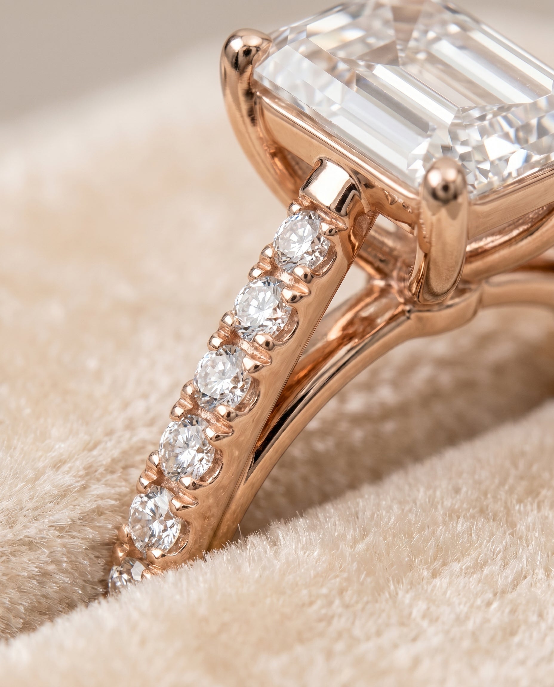 14K Rose Gold band of The Donna emerald engagement ring setting | RockHer