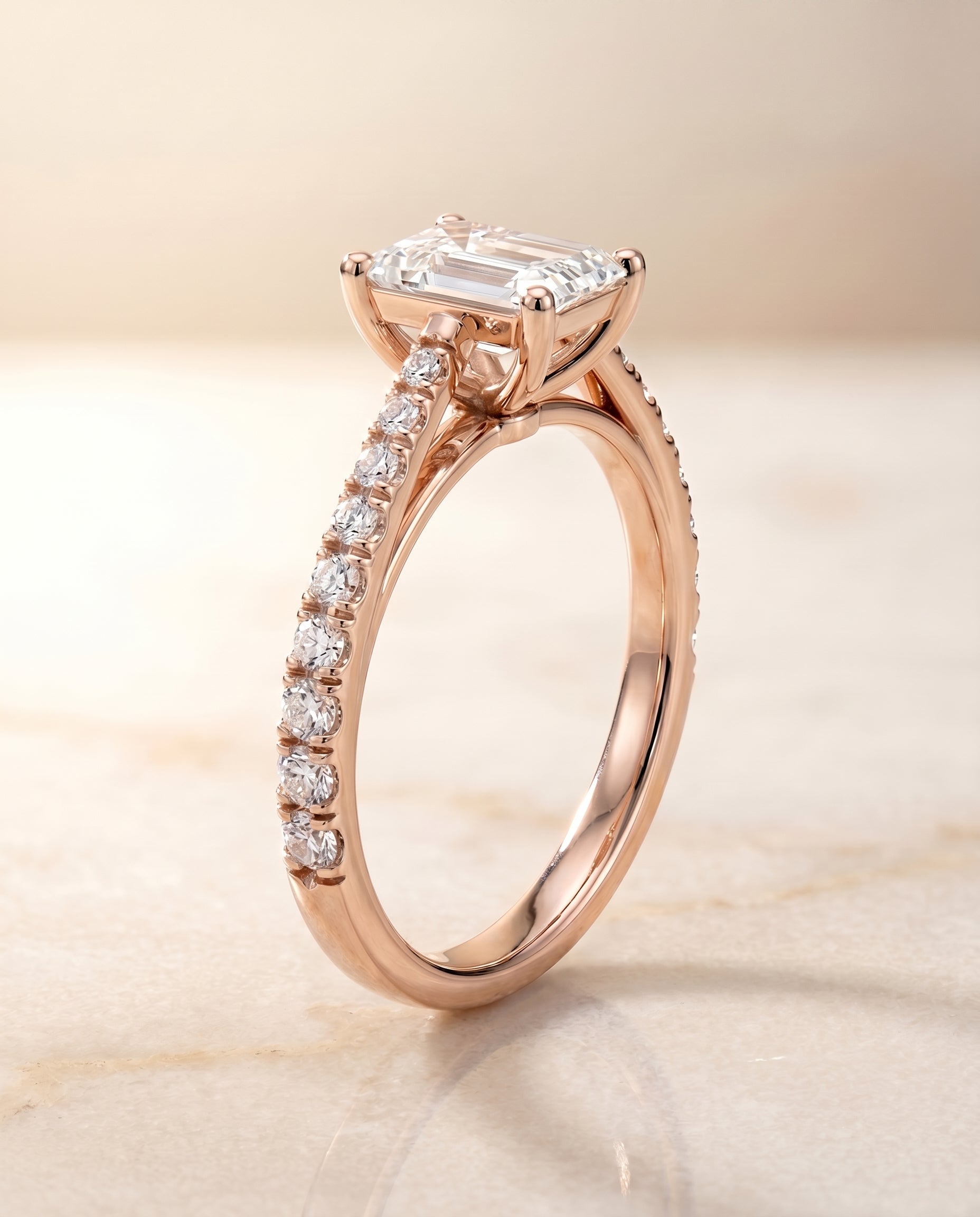 Cathedral French Pavé Solitaire Cut styling on The Donna emerald engagement ring setting | RockHer