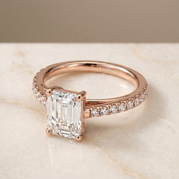 The Donna Cathedral French Pavé Solitaire Emerald Cut Engagement Ring Setting in 14K Rose Gold