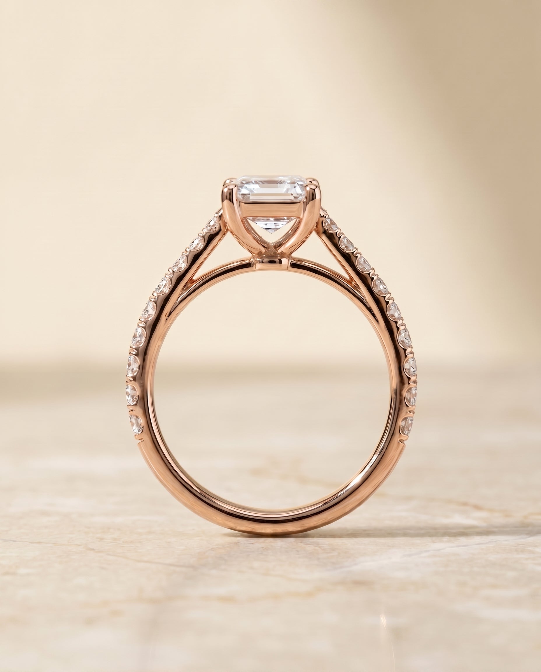 The Donna setting for emerald diamonds, made to order in 14K Rose Gold | RockHer