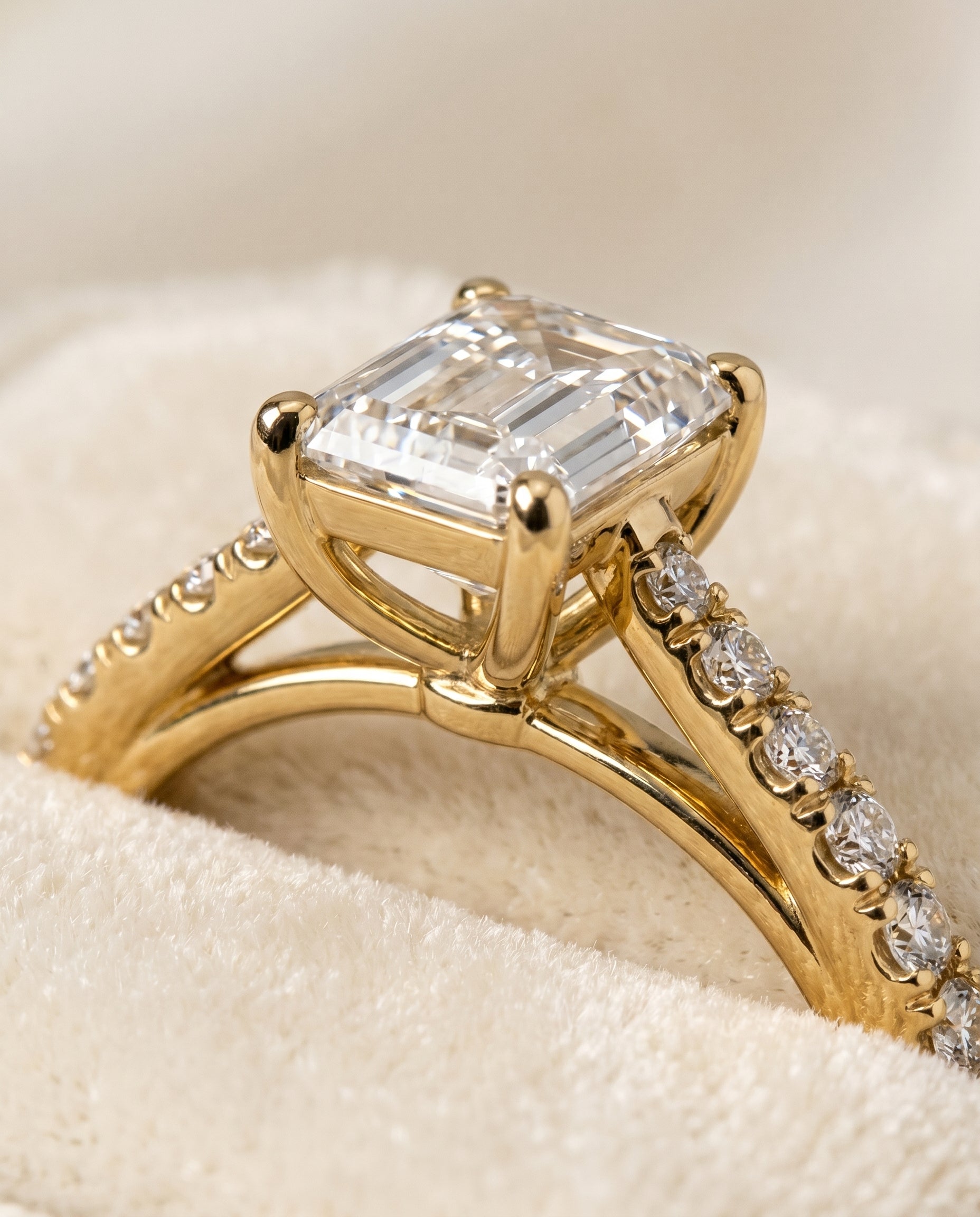 18K Yellow Gold band of The Donna emerald engagement ring setting | RockHer
