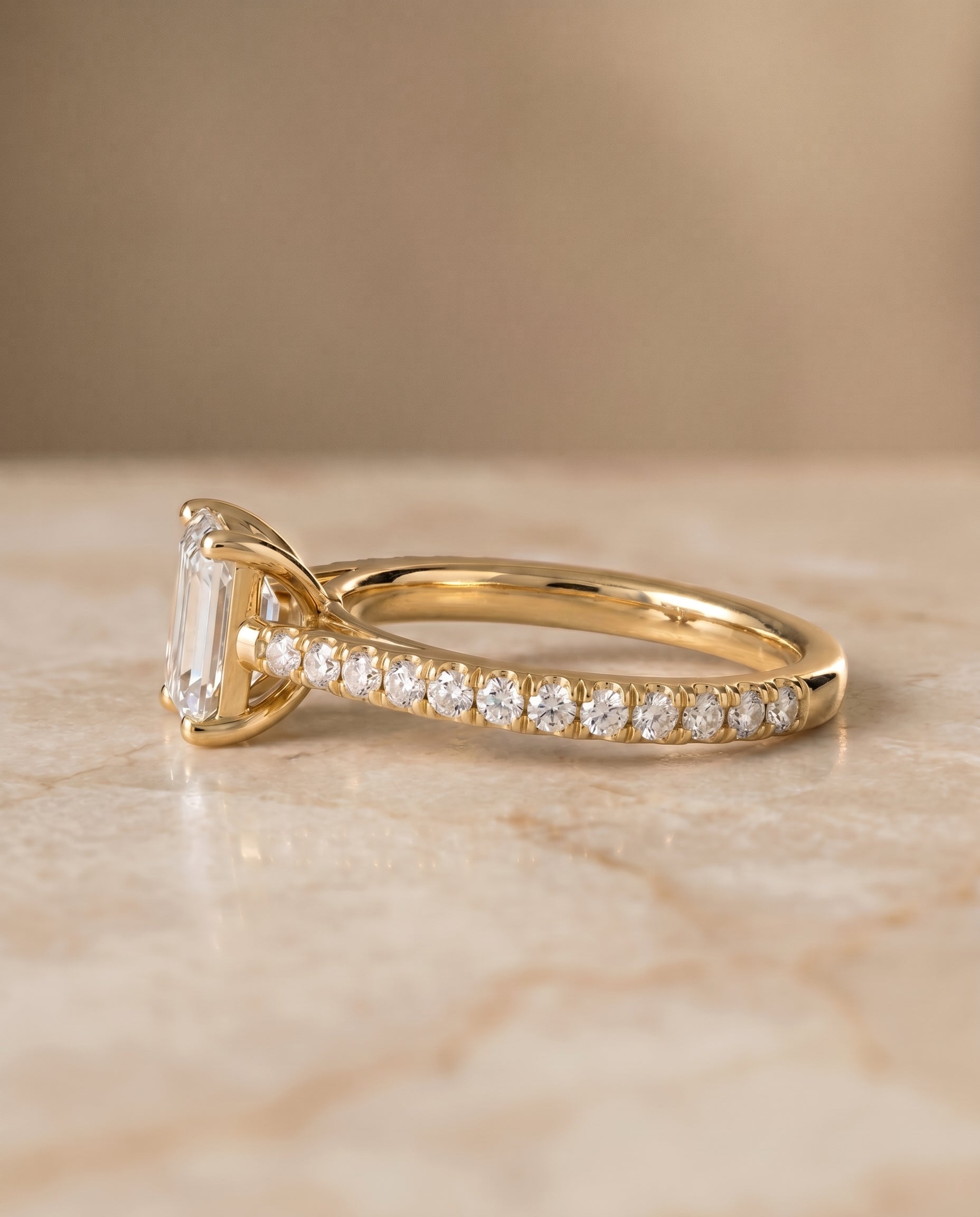 Cathedral French Pavé Solitaire Cut styling on The Donna emerald engagement ring setting | RockHer