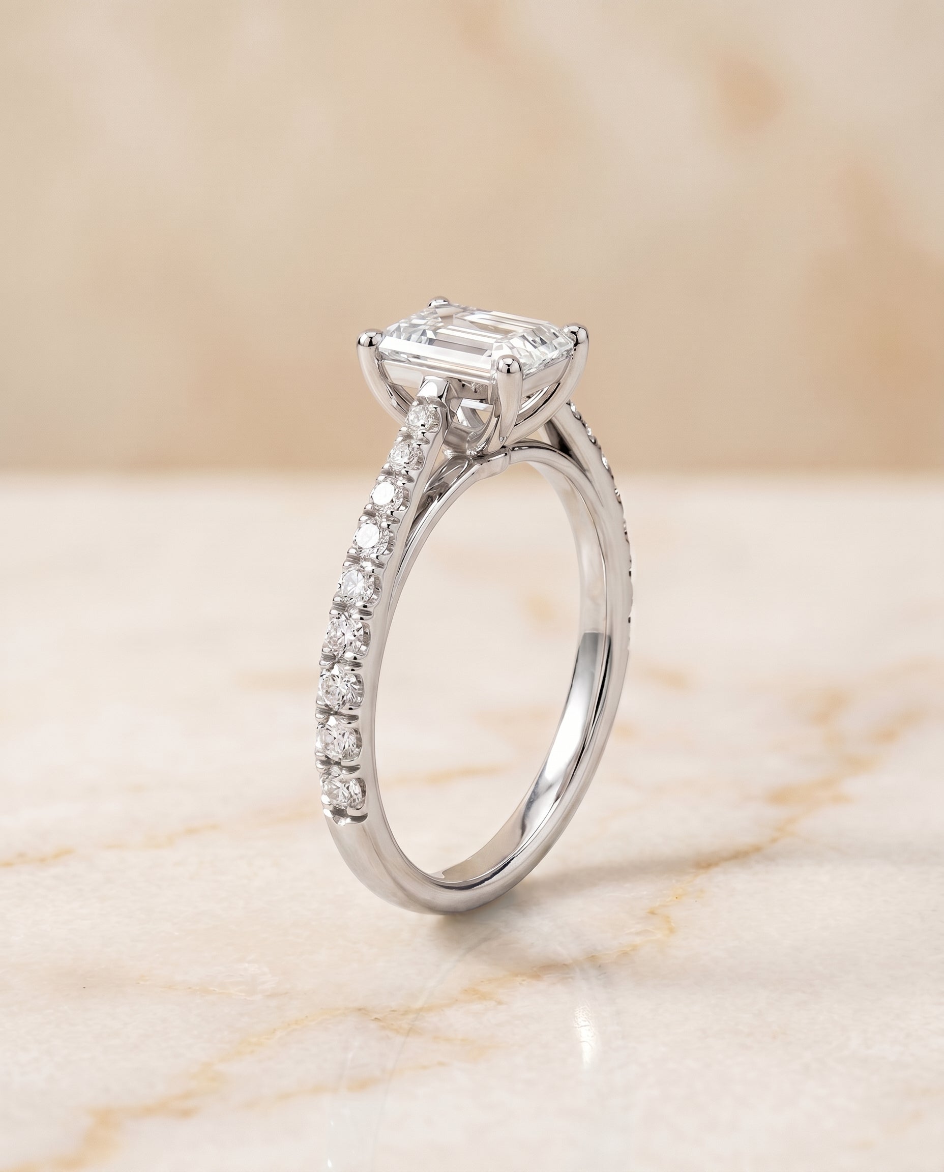 Cathedral French Pavé Solitaire Cut styling on The Donna emerald engagement ring setting | RockHer