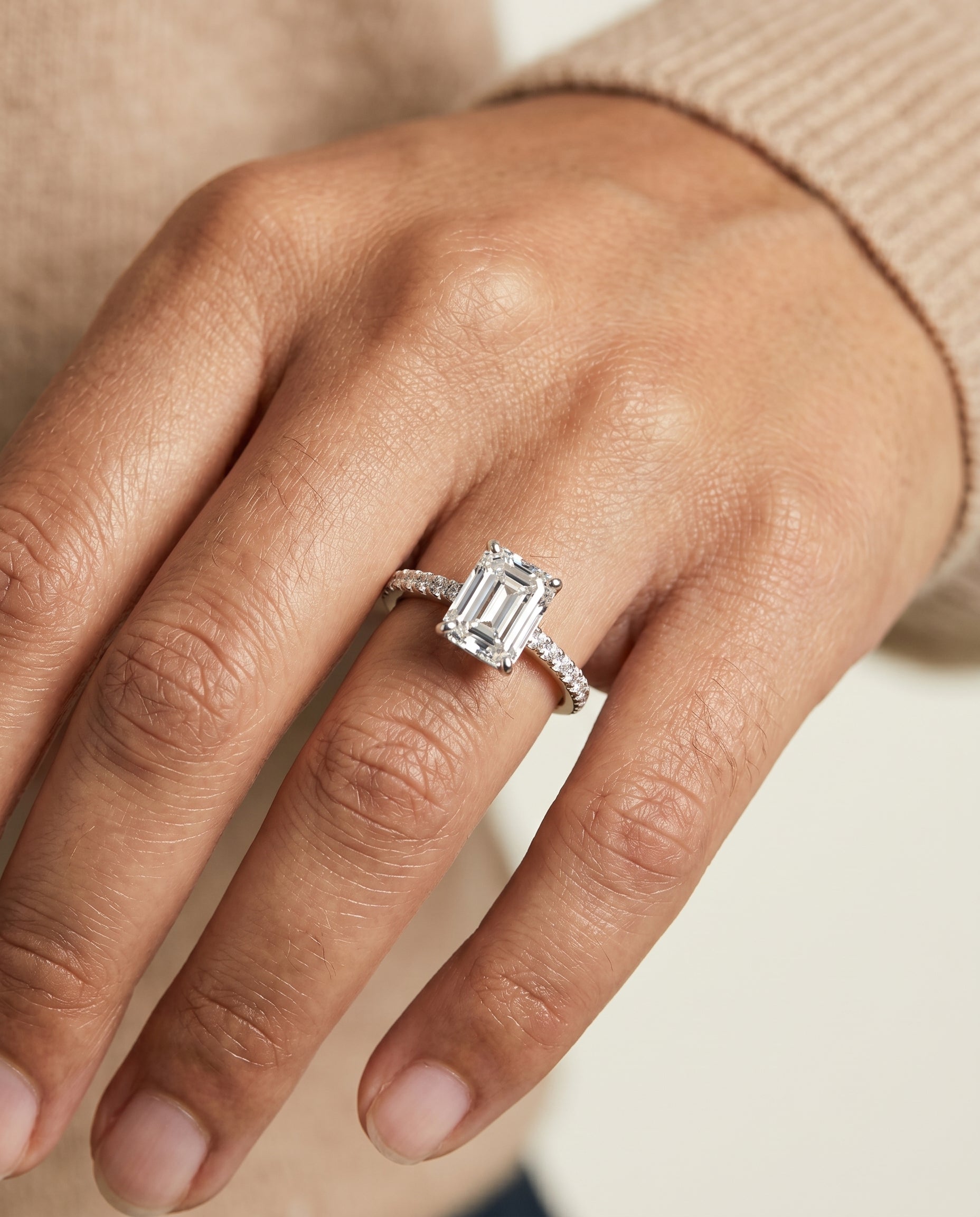 The Donna engagement ring setting in Platinum, cathedral french pavé solitaire cut design | RockHer
