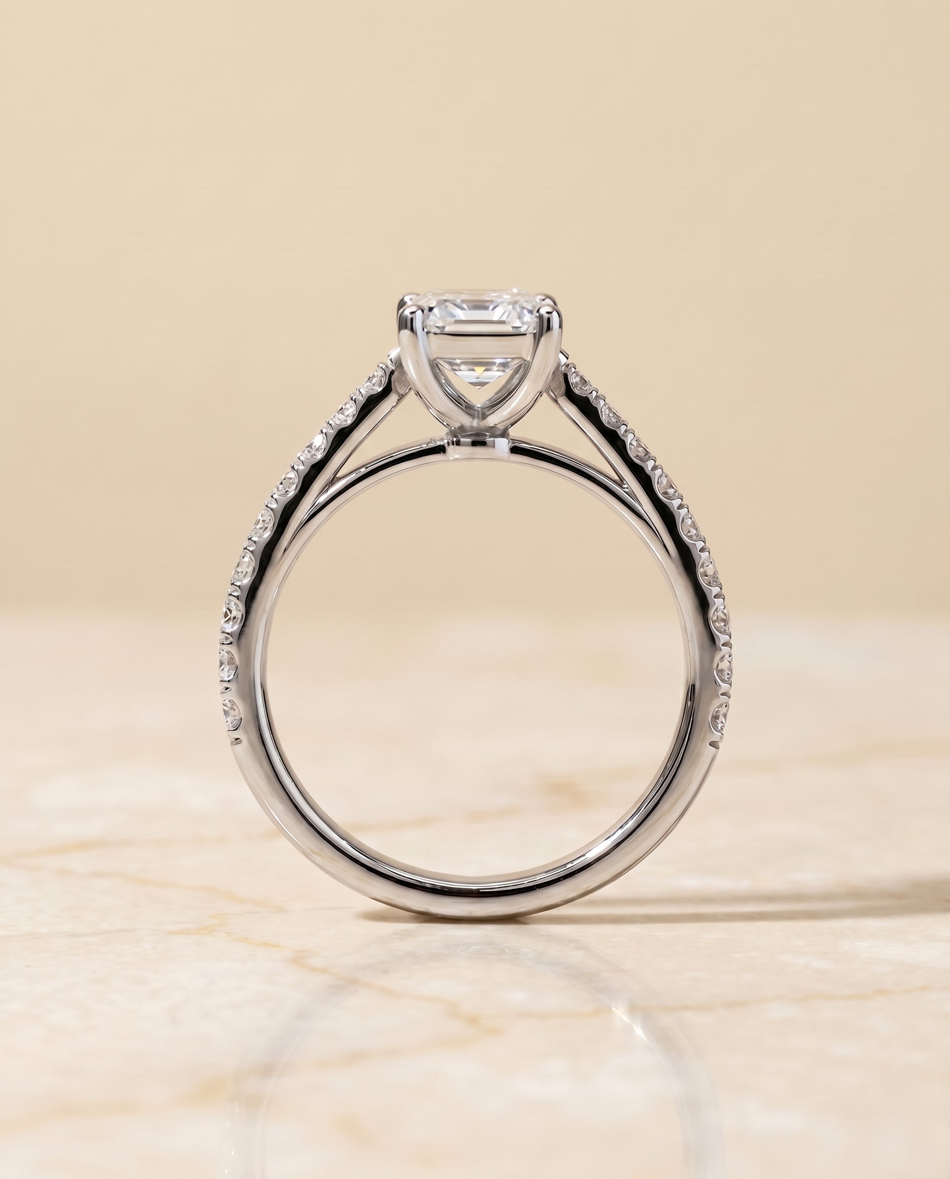 The Donna setting for emerald diamonds, made to order in Platinum | RockHer