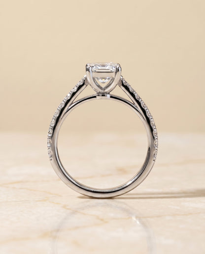 Donna Select Cathedral Emerald Cut Lab Diamond Engagement Ring in 18K White Gold, side view | RockHer