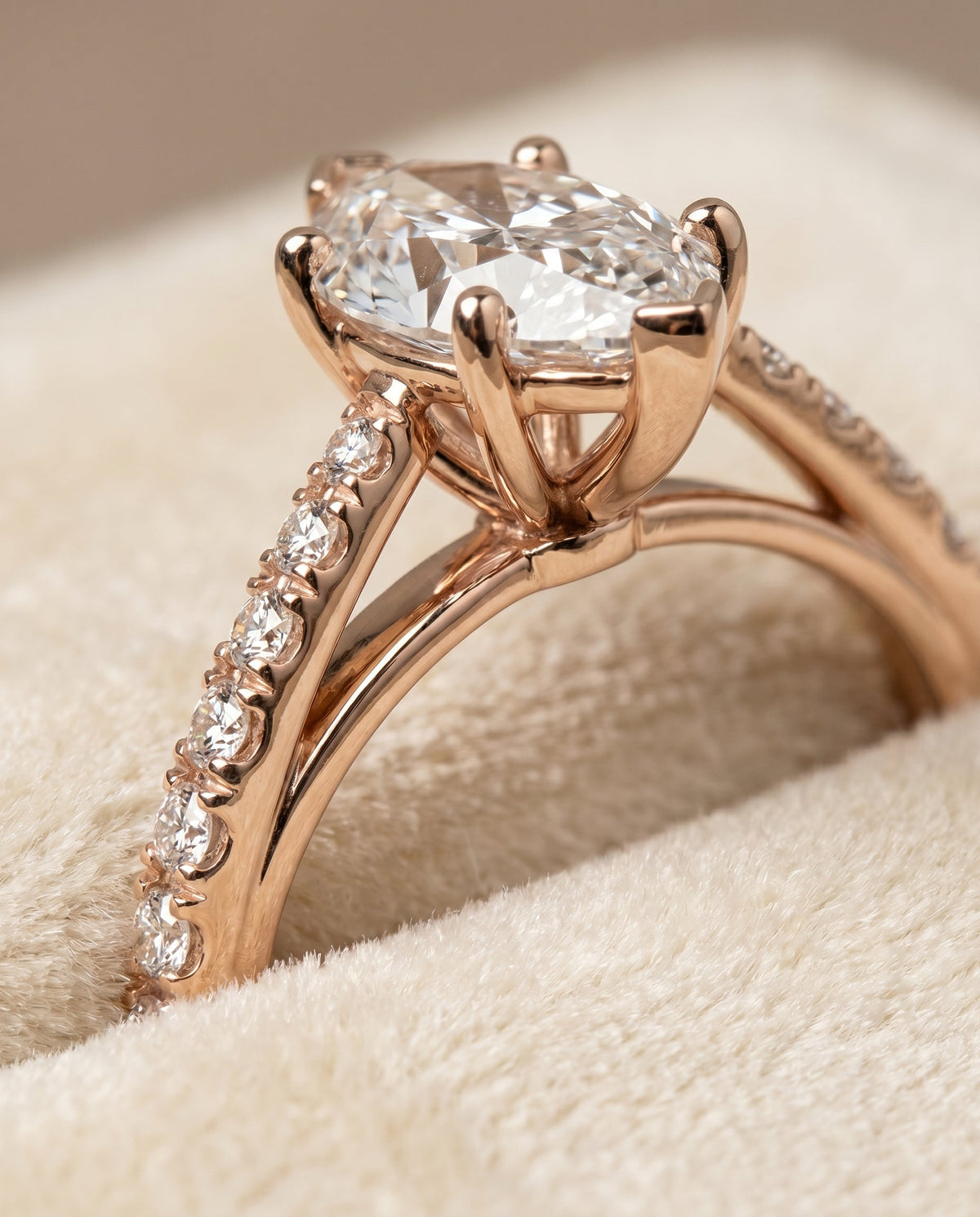 Donna Select Cathedral Marquise Lab Diamond Engagement Ring in 14K Rose Gold, detail view | RockHer