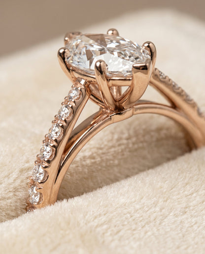 Donna Select Cathedral Marquise Lab Diamond Engagement Ring in 14K Rose Gold, detail view | RockHer
