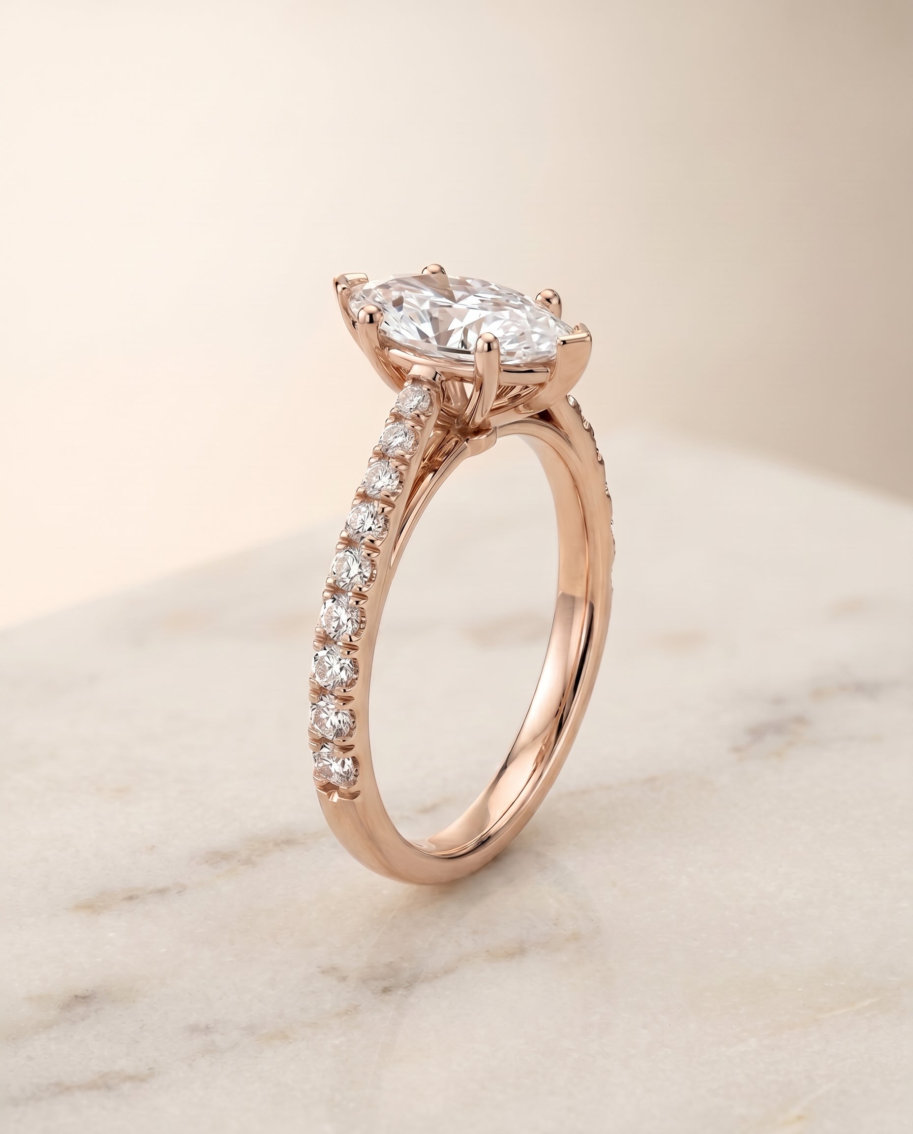 Cathedral French Pavé Solitaire styling on The Donna marquise engagement ring setting | RockHer