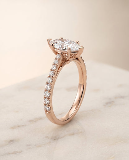 Donna Select Cathedral Marquise Lab Diamond Engagement Ring in 14K Rose Gold, front view | RockHer