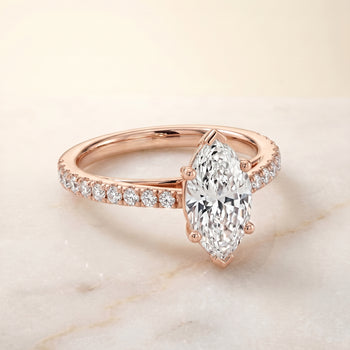 The Donna Cathedral French Pavé Solitaire Marquise Engagement Ring Setting in 14K Rose Gold