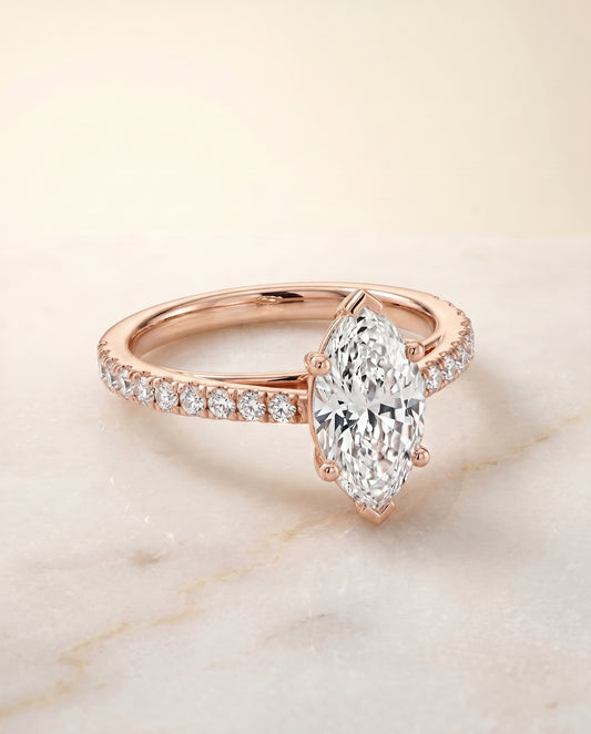 The Donna Cathedral Engagement Ring Setting for Marquise Diamonds in 14K Rose Gold