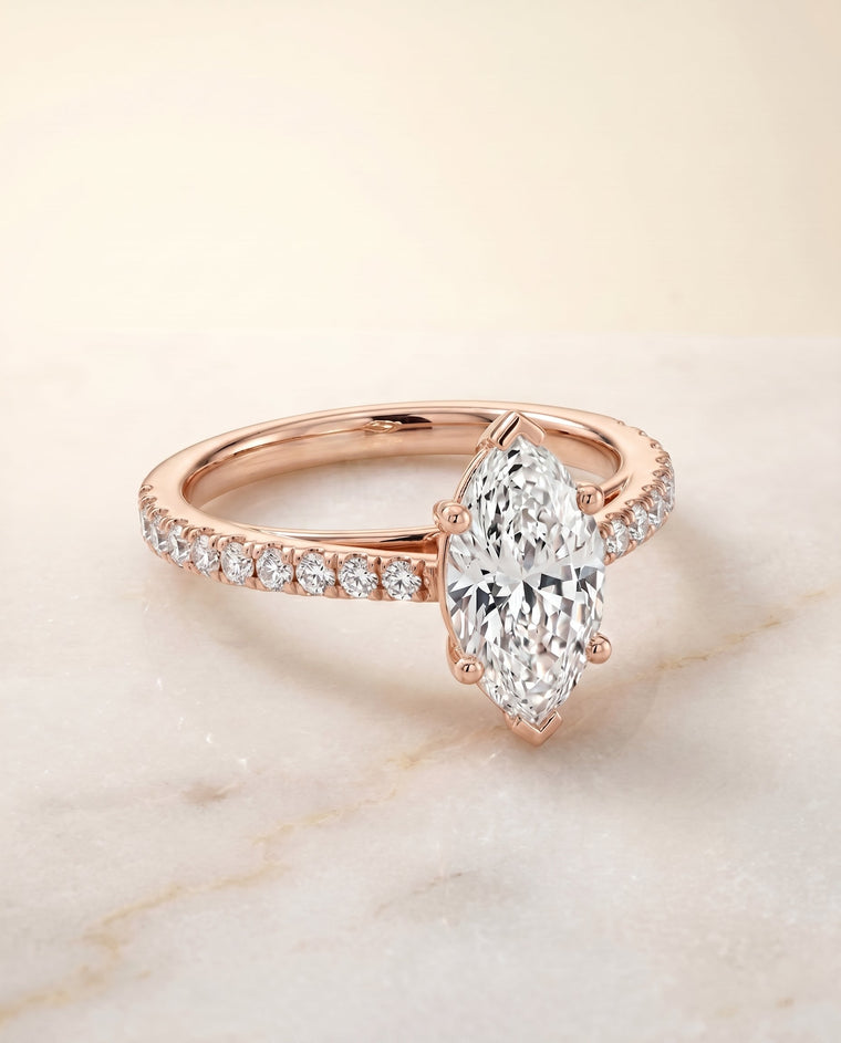 The Donna Select Cathedral Marquise Lab Diamond Engagement Ring in 14K Rose Gold