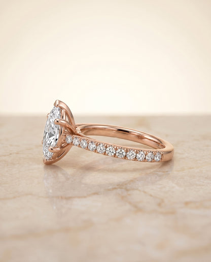 Donna Select Cathedral Marquise Lab Diamond Engagement Ring in 14K Rose Gold, side view | RockHer