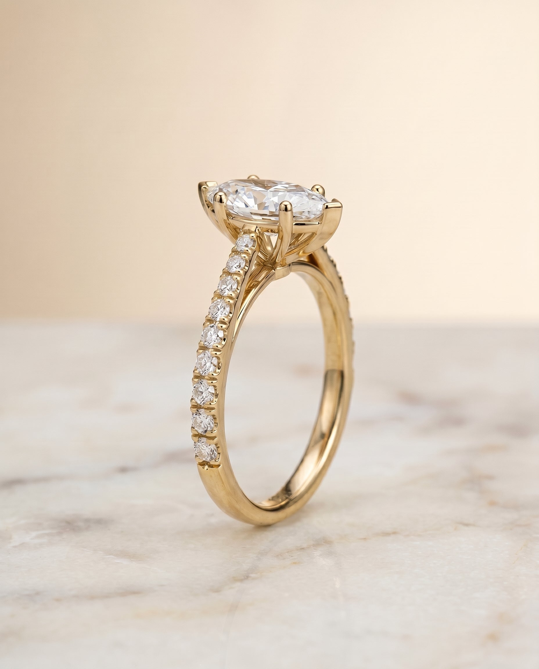 Cathedral French Pavé Solitaire styling on The Donna marquise engagement ring setting | RockHer