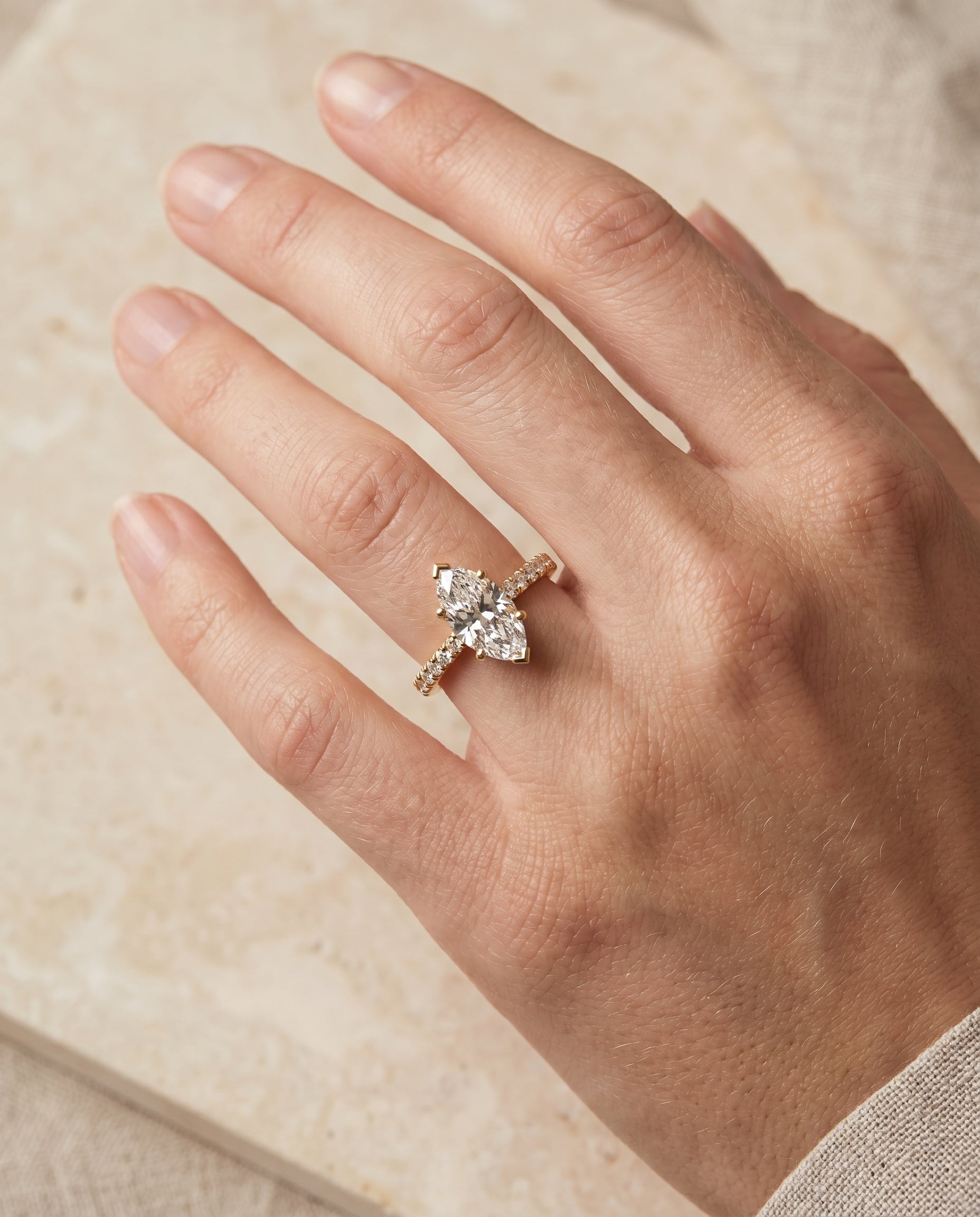 The Donna engagement ring setting in 18K Yellow Gold, cathedral french pavé solitaire design | RockHer