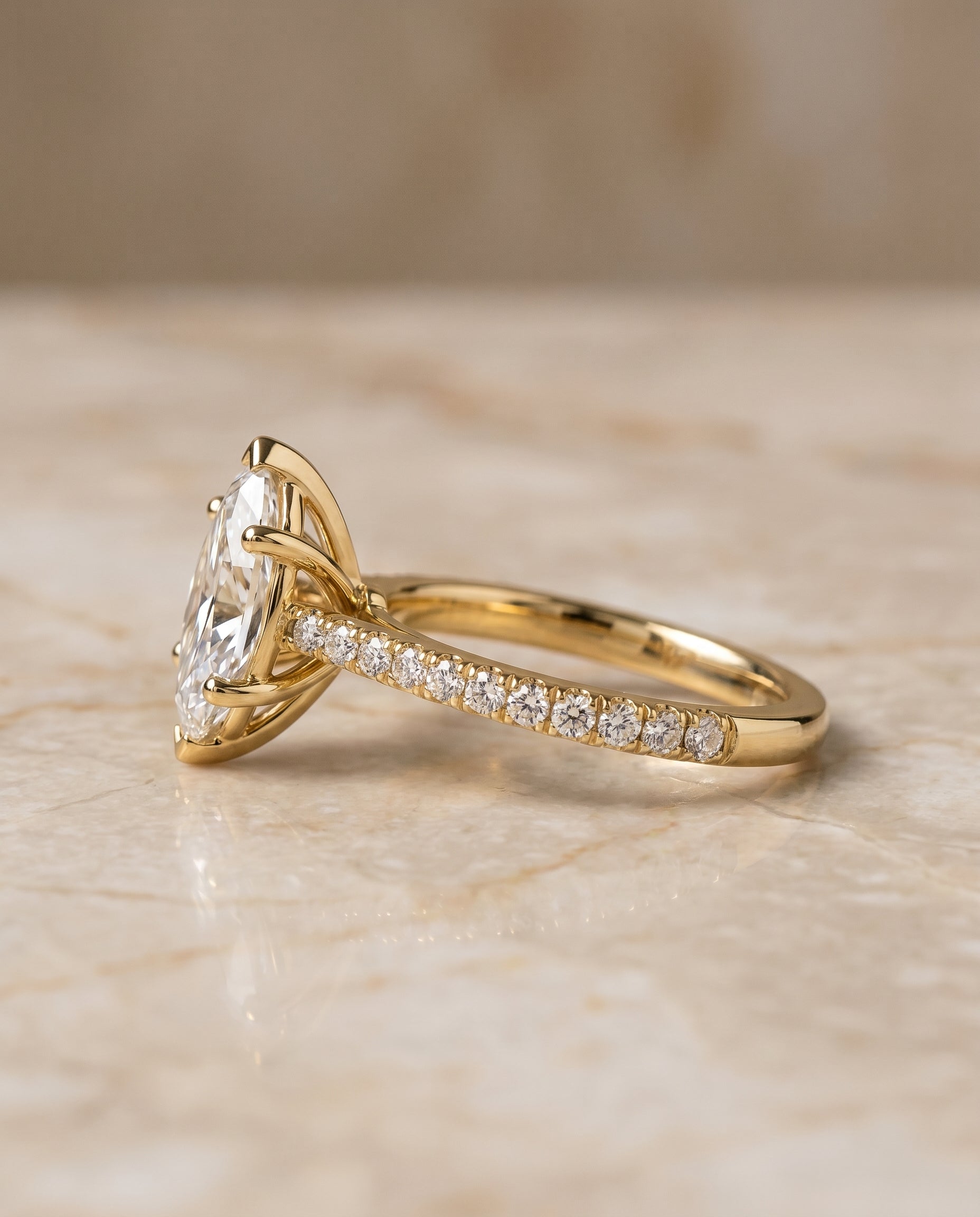 The Donna setting for marquise diamonds, made to order in 18K Yellow Gold | RockHer