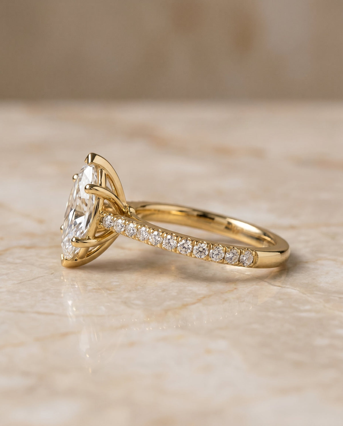 Donna Select Cathedral Marquise Lab Diamond Engagement Ring in 18K Yellow Gold, side view | RockHer