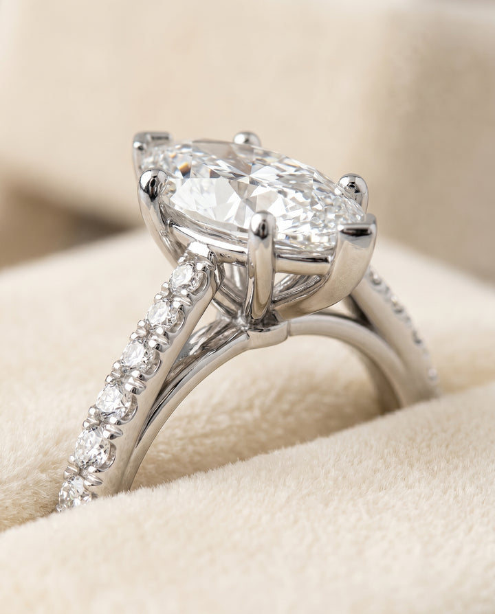The Donna Cathedral Engagement Ring Setting for Marquise Diamonds in 18K White Gold