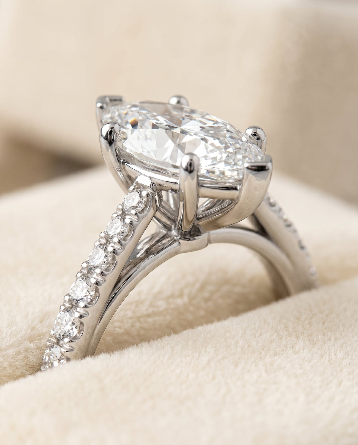 Donna Select Cathedral Marquise Lab Diamond Engagement Ring in Platinum, detail view | RockHer