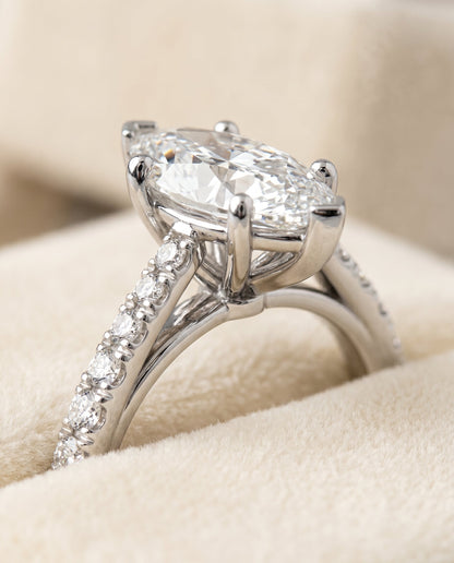 Donna Select Cathedral Marquise Lab Diamond Engagement Ring in Platinum, detail view | RockHer