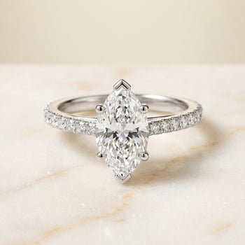 The Donna Cathedral French Pavé Solitaire Marquise Engagement Ring Setting in Platinum