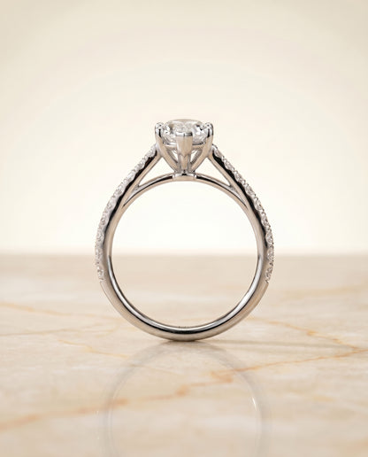 The Donna Cathedral French Pavé Solitaire Marquise Engagement Ring Setting in 18K White Gold