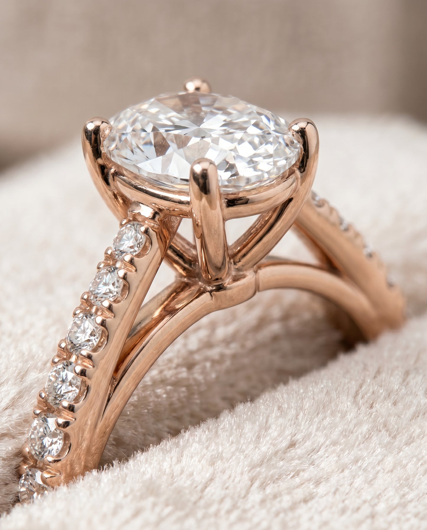 The Donna Cathedral Engagement Ring Setting for Oval Diamonds in 14K Rose Gold