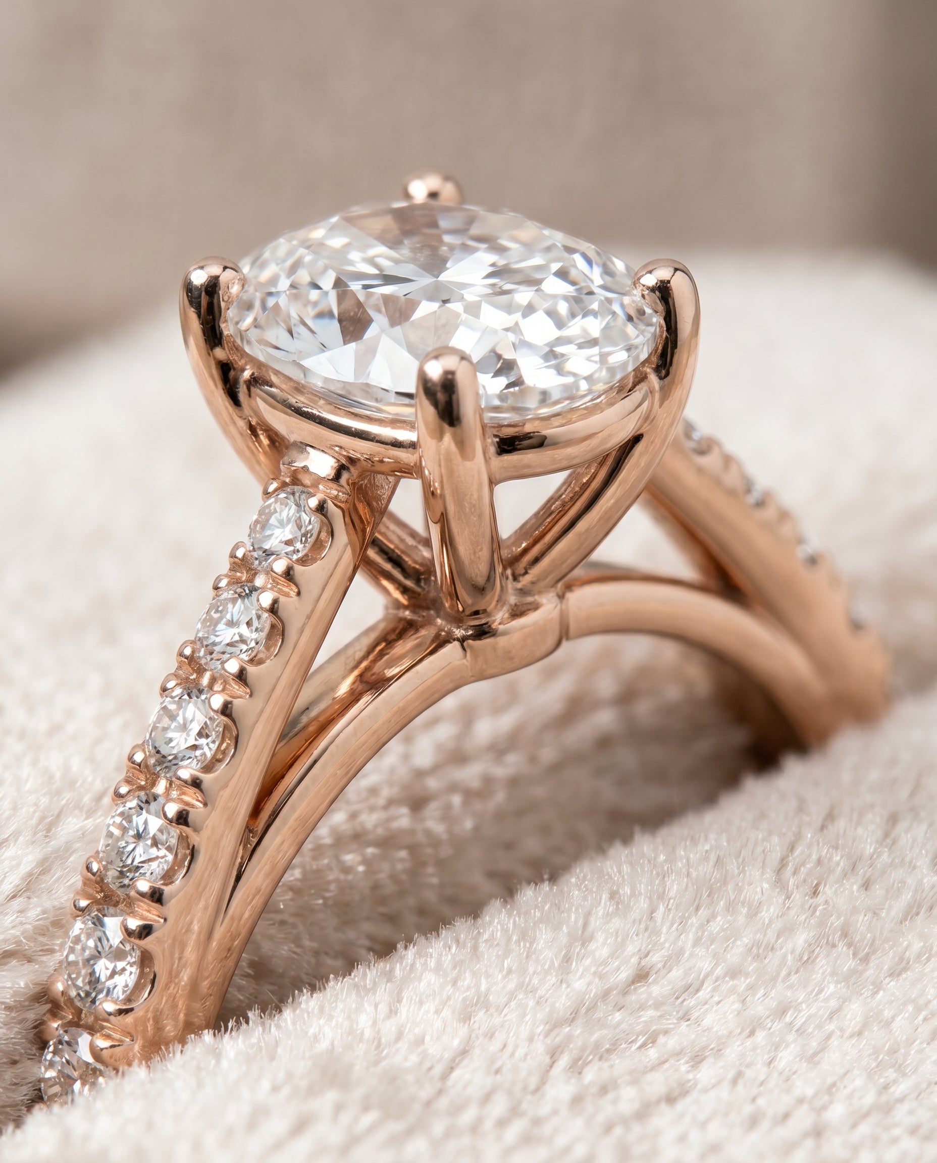 14K Rose Gold band of The Donna oval engagement ring setting | RockHer
