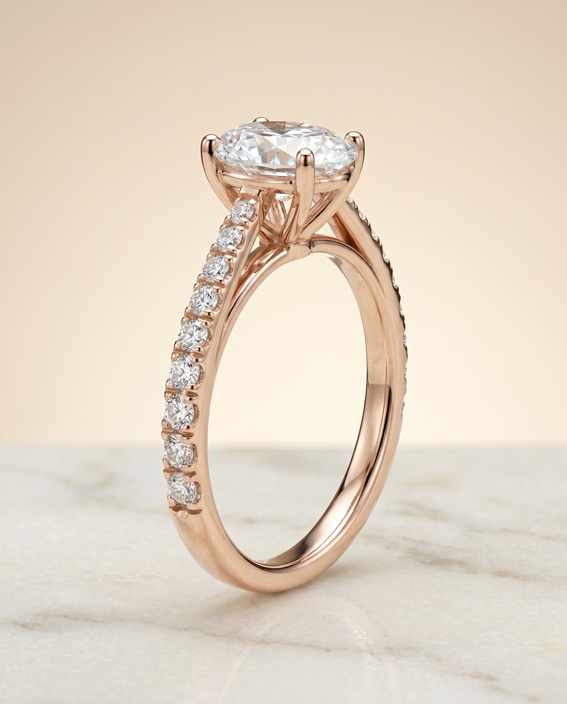 Cathedral French Pavé Solitaire styling on The Donna oval engagement ring setting | RockHer