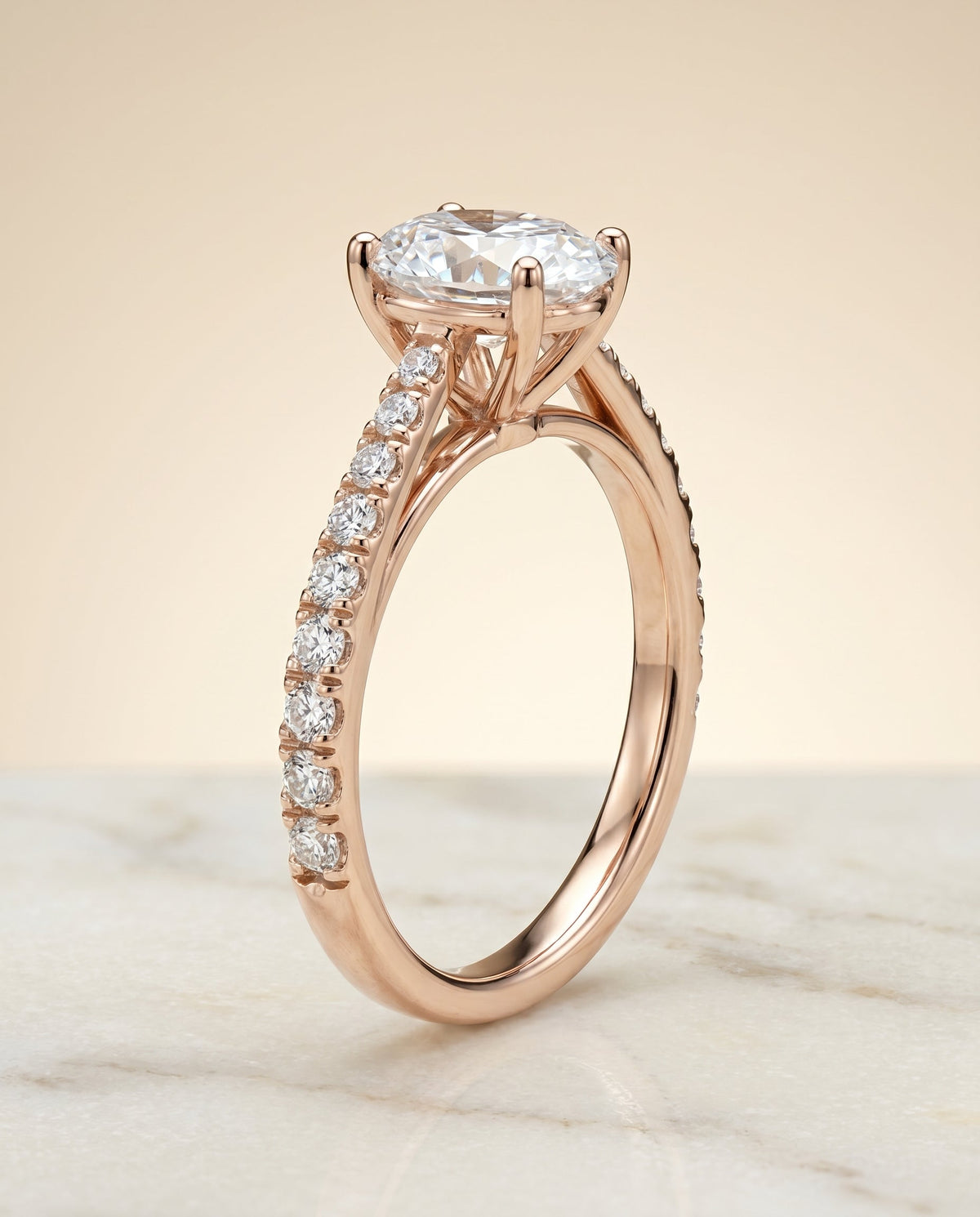 Donna Select Cathedral Oval Lab Diamond Engagement Ring in 14K Rose Gold, front view | RockHer