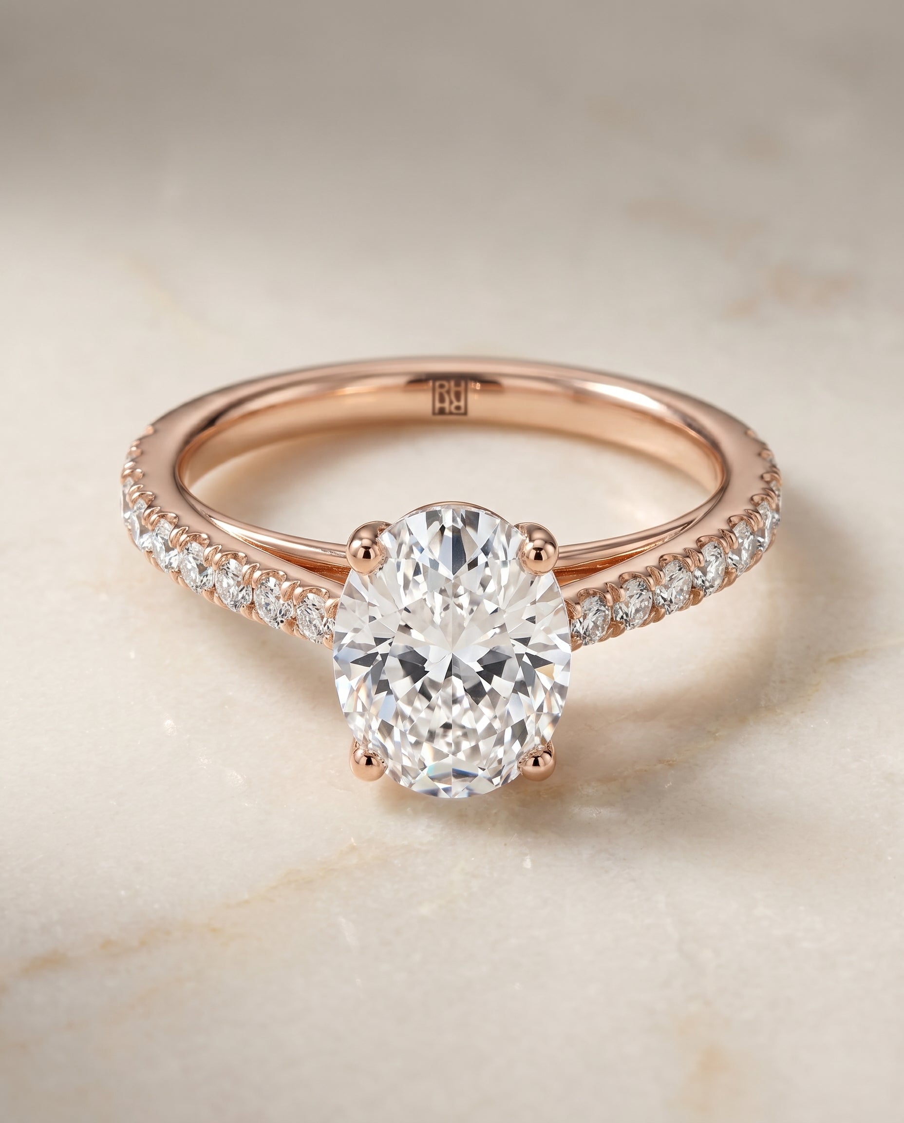 The Donna Cathedral Engagement Ring Setting for Oval Diamonds in 14K Rose Gold