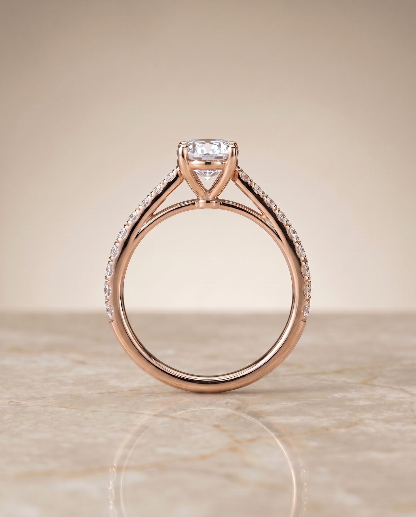 The Donna Cathedral Engagement Ring Setting for Oval Diamonds in 14K Rose Gold