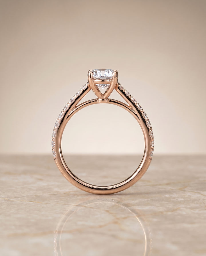 The Donna Cathedral Engagement Ring Setting for Oval Diamonds in 14K Rose Gold