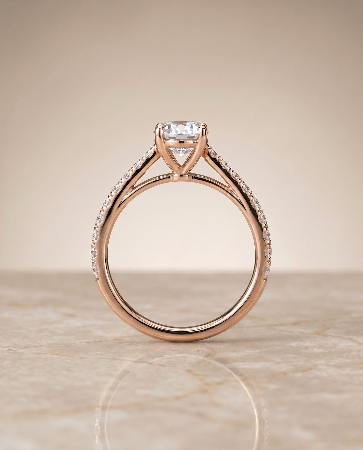 Donna Select Cathedral Oval Lab Diamond Engagement Ring in 14K Rose Gold, side view | RockHer