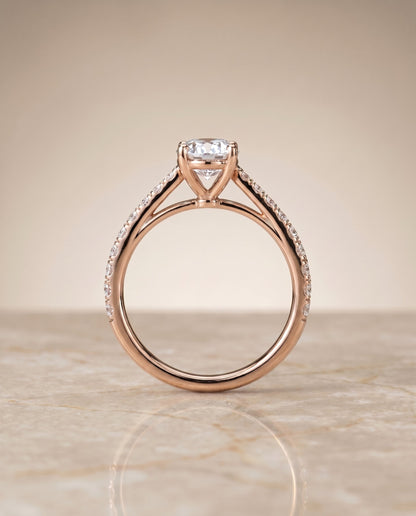 Donna Select Cathedral Oval Lab Diamond Engagement Ring in 14K Rose Gold, side view | RockHer