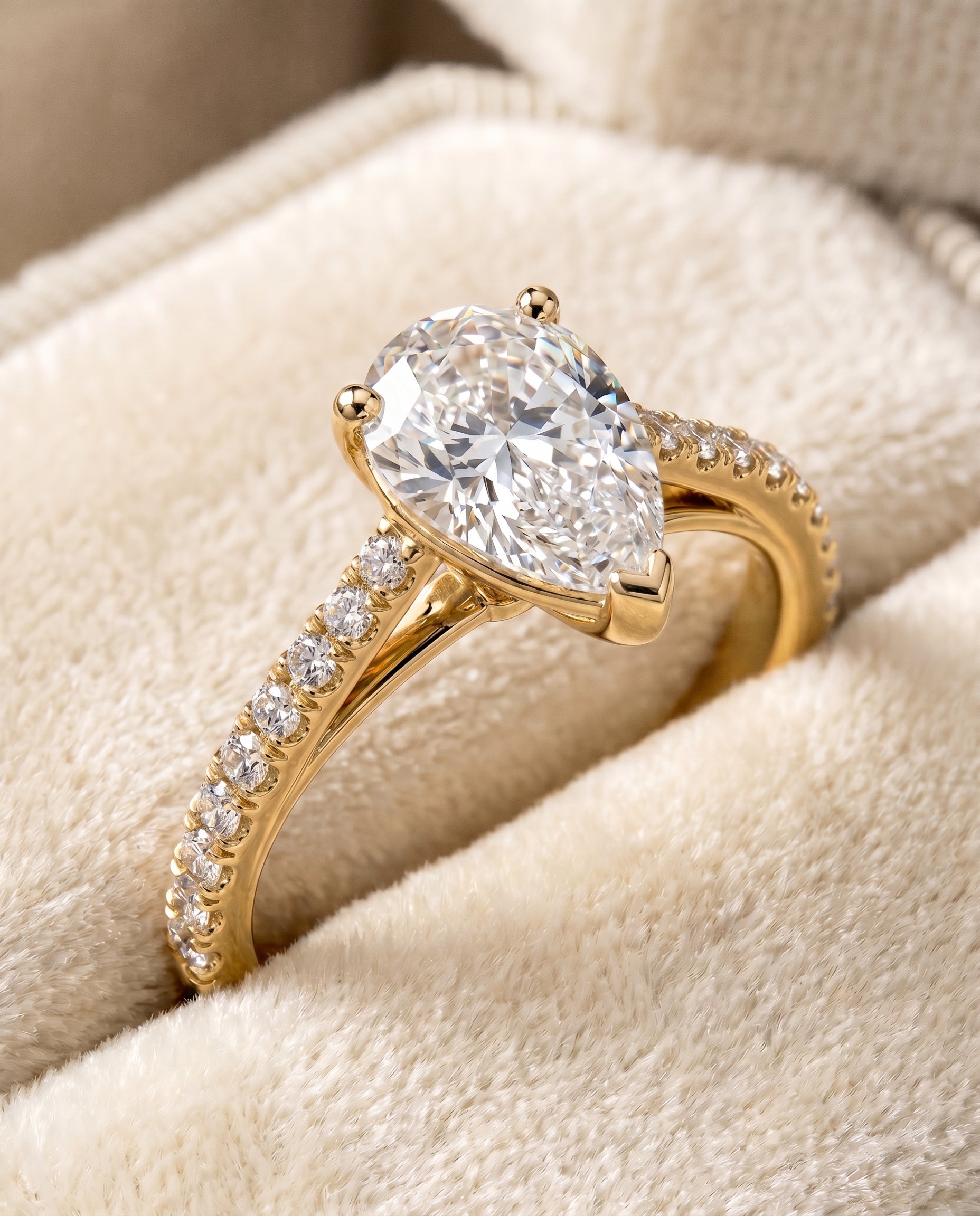 18K Yellow Gold band of The Donna pear engagement ring setting | RockHer