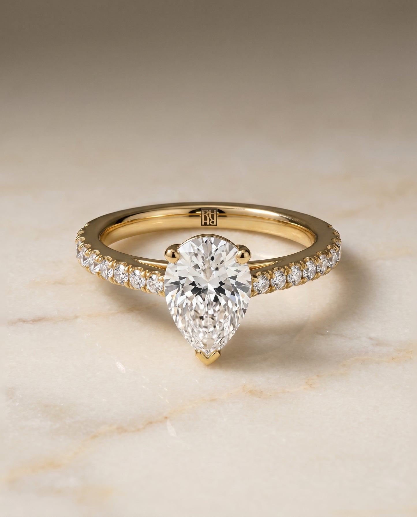 The Donna Cathedral Engagement Ring Setting for Pear Diamonds in 18K Yellow Gold