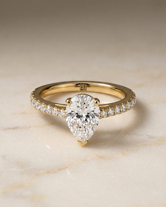 The Donna Cathedral Engagement Ring Setting for Pear Diamonds in 18K Yellow Gold