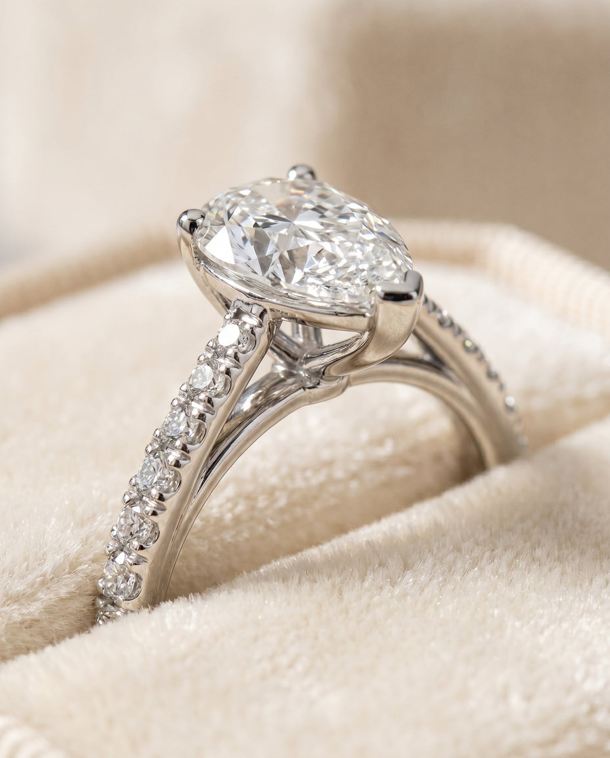 Donna Select Cathedral Pear Lab Diamond Engagement Ring in 18K White Gold, detail view | RockHer