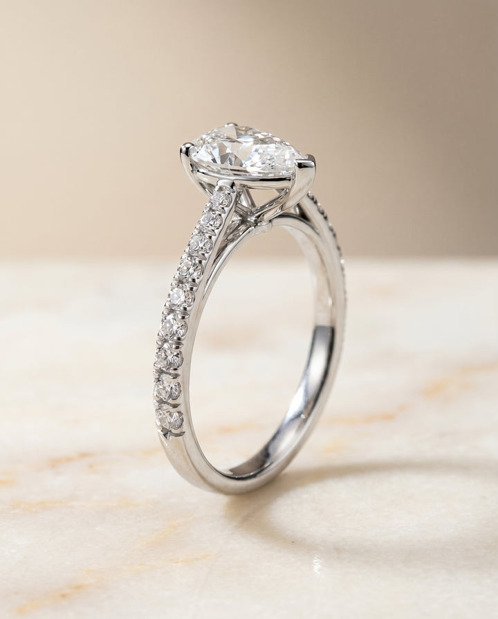 The Donna Cathedral Engagement Ring Setting for Pear Diamonds in Platinum