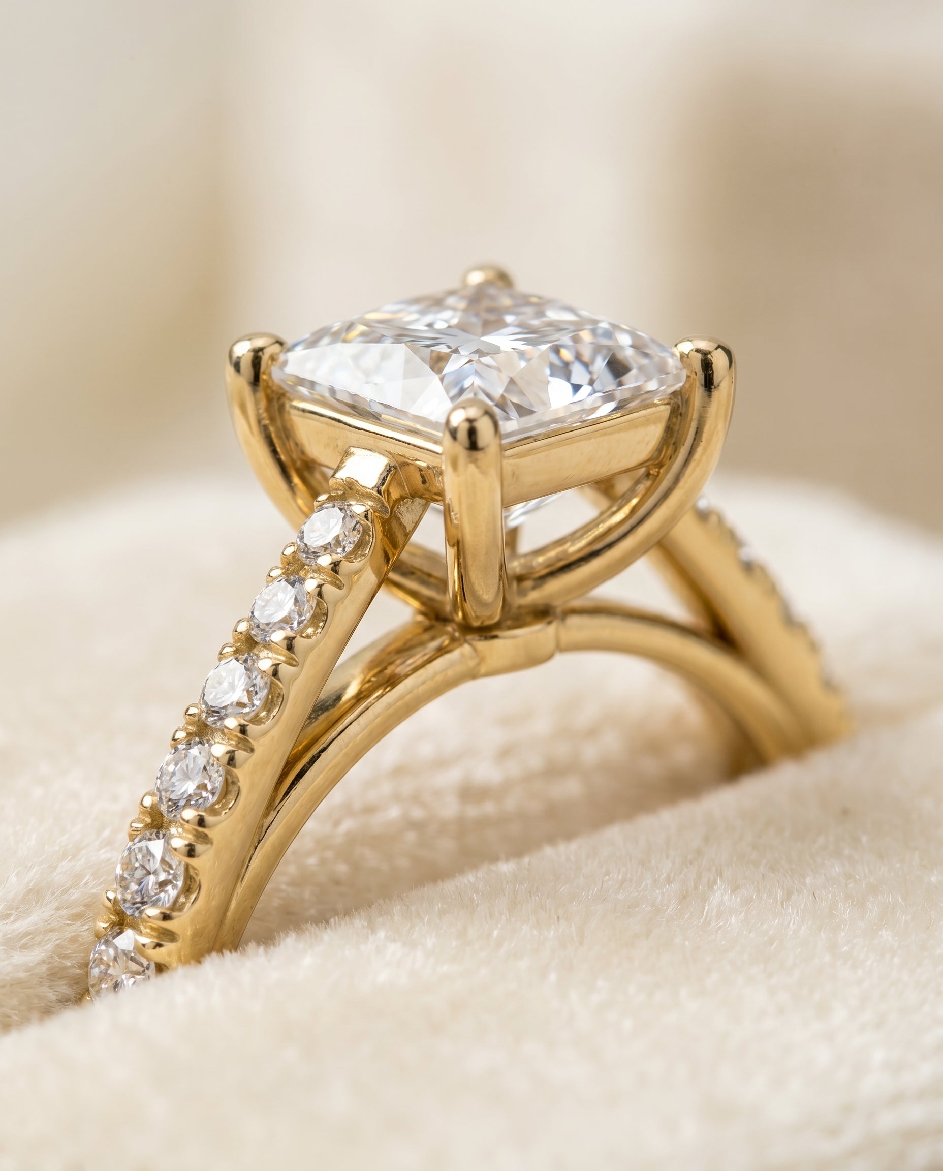 18K Yellow Gold band of The Donna princess engagement ring setting | RockHer