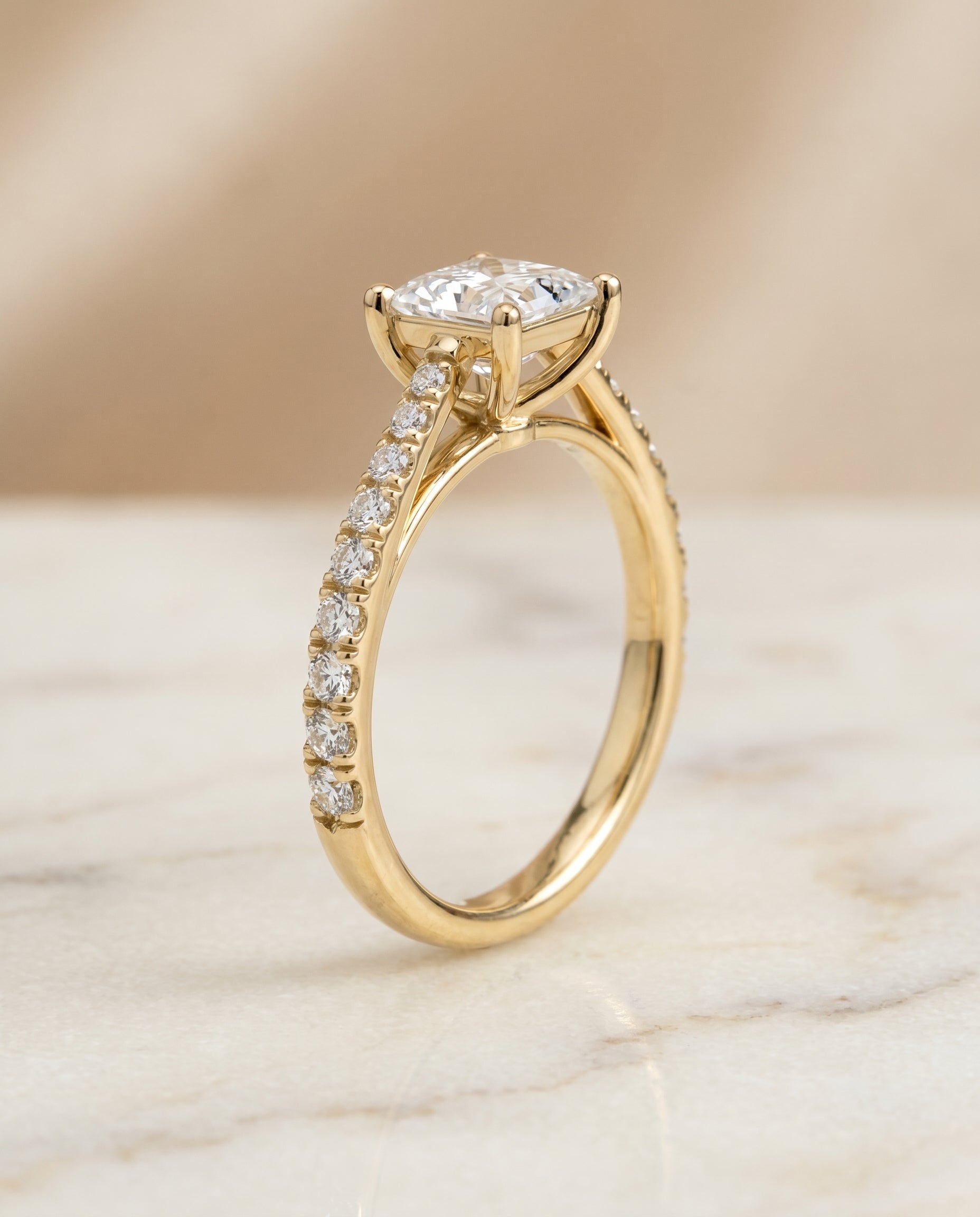 Cathedral French Pavé Solitaire styling on The Donna princess engagement ring setting | RockHer