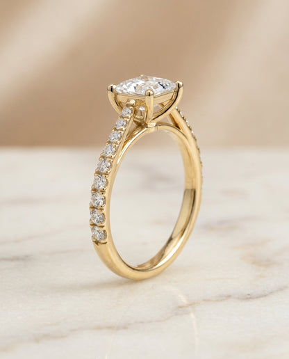 Donna Select Cathedral Princess Cut Lab Diamond Engagement Ring in 18K Yellow Gold, front view | RockHer