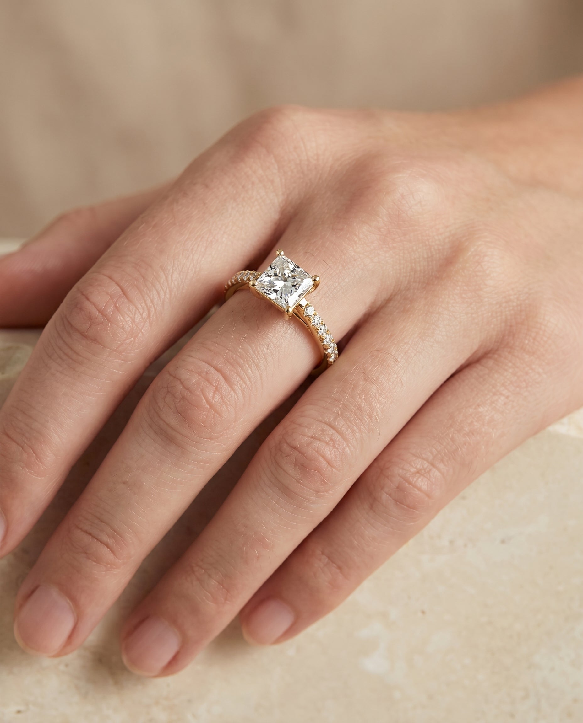 The Donna engagement ring setting in 18K Yellow Gold, cathedral french pavé solitaire design | RockHer