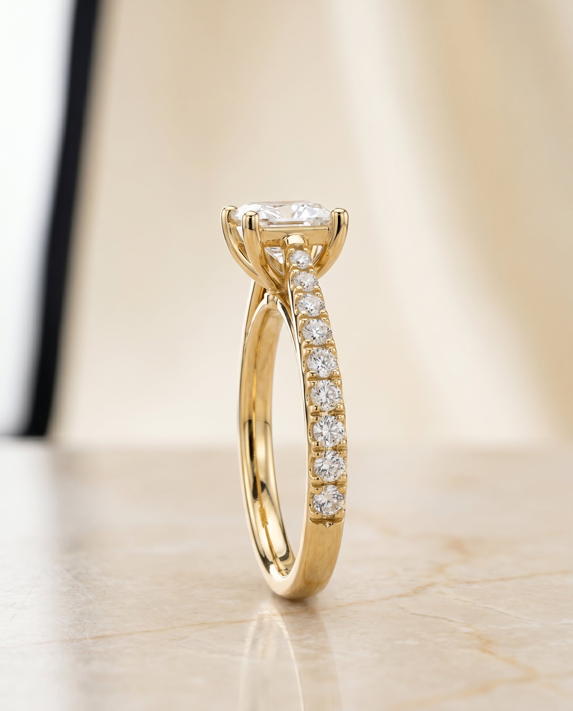 The Donna setting for princess diamonds, made to order in 18K Yellow Gold | RockHer