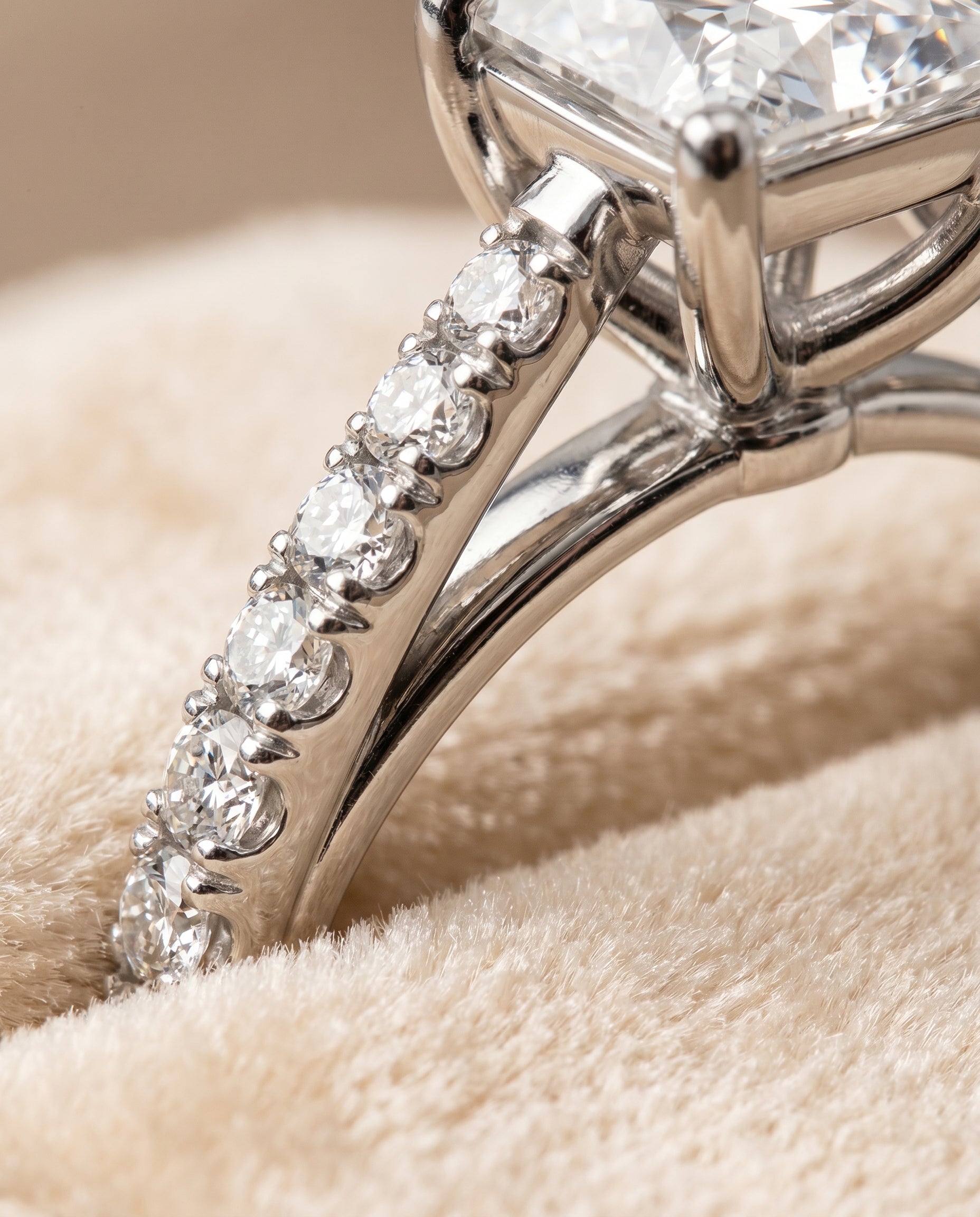 Platinum band of The Donna princess engagement ring setting | RockHer