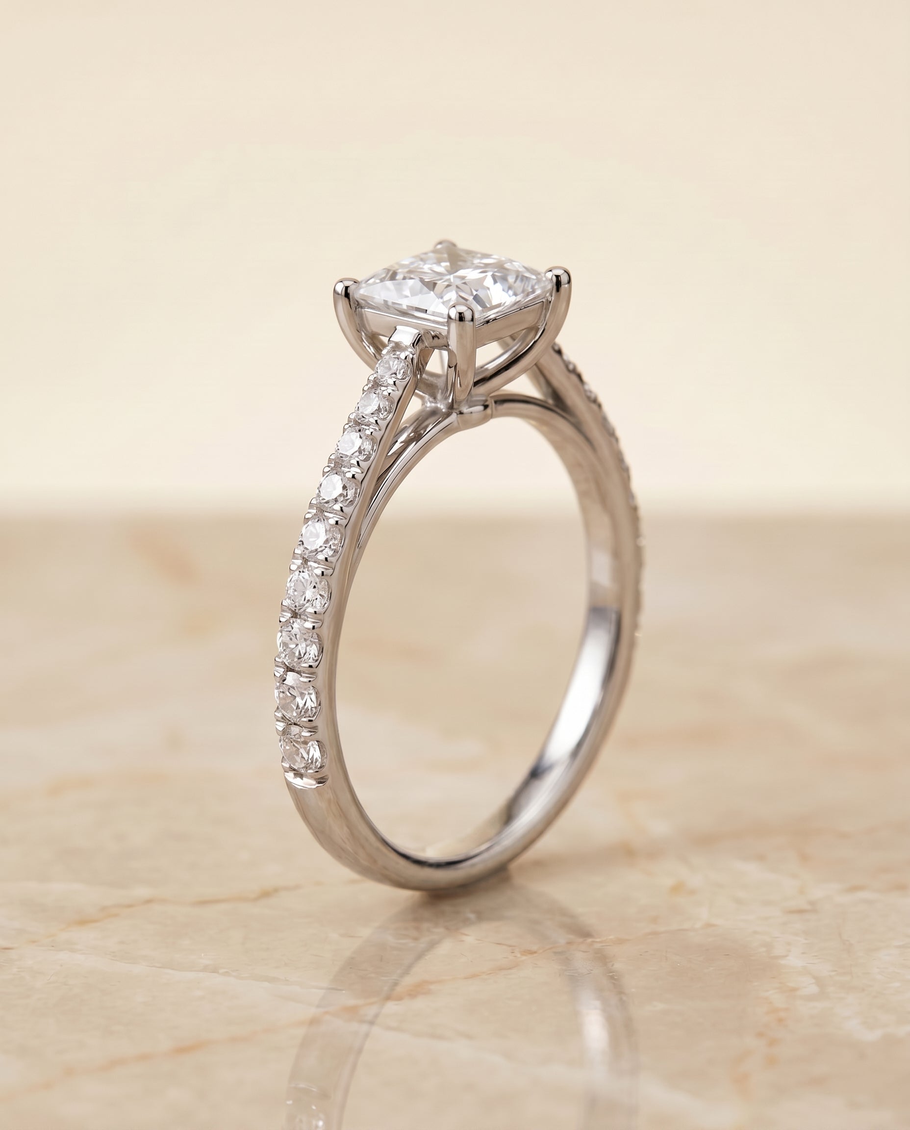 Cathedral French Pavé Solitaire styling on The Donna princess engagement ring setting | RockHer
