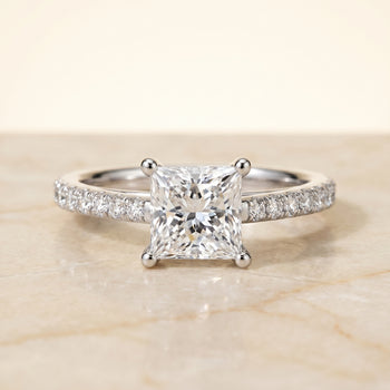 The Donna Cathedral French Pavé Solitaire Princess Cut Engagement Ring Setting in Platinum